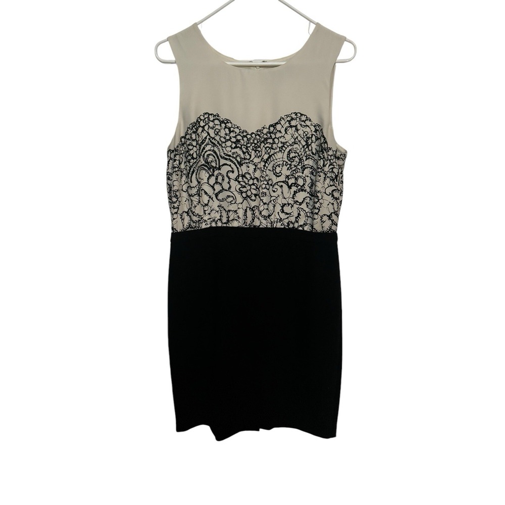 LOFT Black Cream Lace Overlay Sleeveless Sheath Dress Size 8